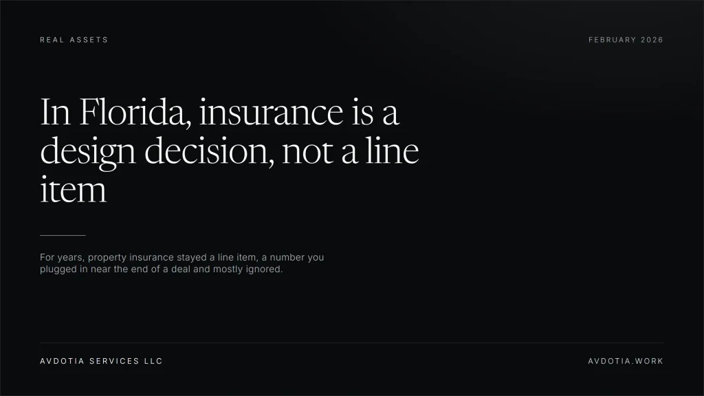 In Florida, insurance is a design decision, not a line item — Avdotia Services