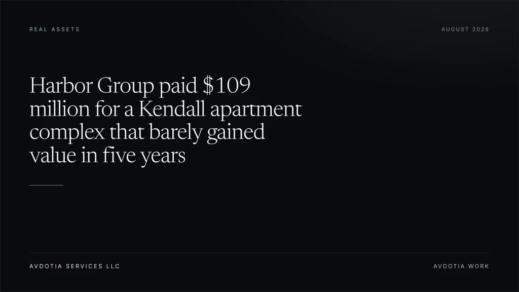 Harbor Group paid $109 million for a Kendall apartment complex that barely gained value in five years — Avdotia Services