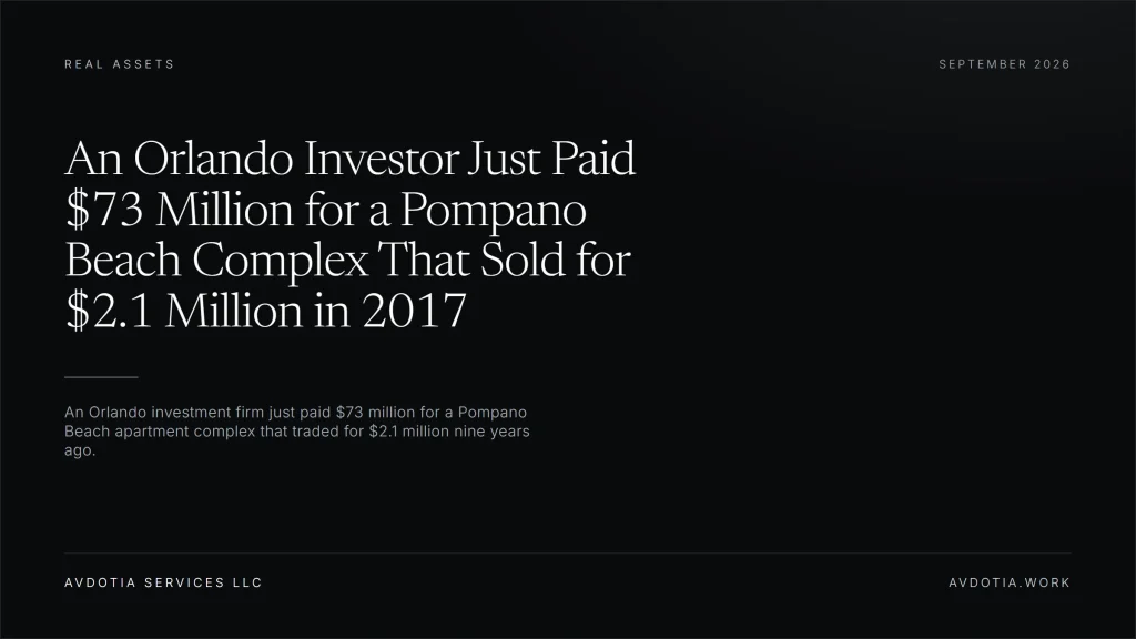 An Orlando Investor Just Paid $73 Million for a Pompano Beach Complex That Sold for $2.1 Million in 2017 — Avdotia Services