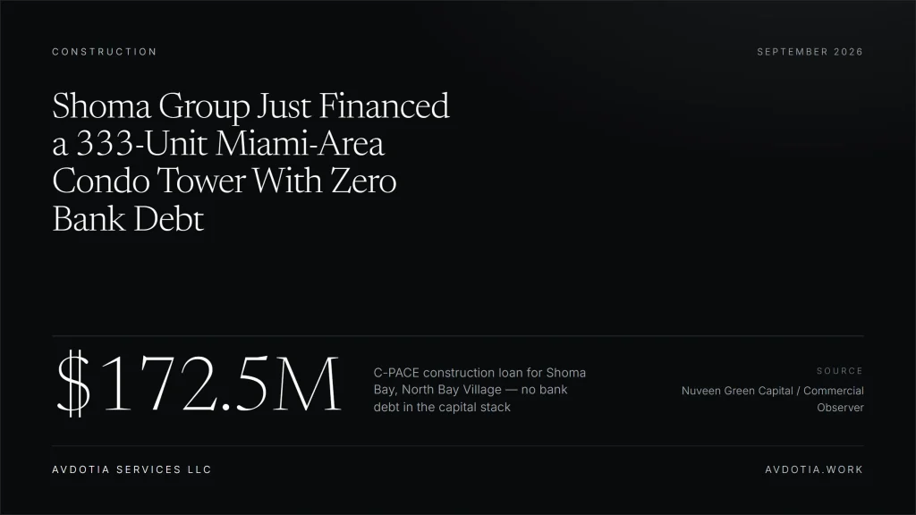 Shoma Group Just Financed a 333-Unit Miami-Area Condo Tower With Zero Bank Debt — Avdotia Services